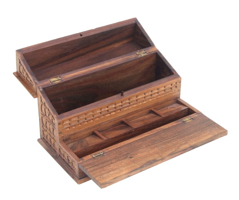 A carved hardwood table top stamp box, 25cms wide. - Image 3 of 3