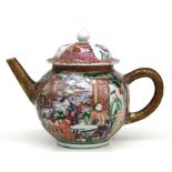 An 18th century Chinese famille rose teapot of globular form decorated with figures on a terrace (