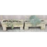 A pair of stoneware brickwork rectangular planters, each 76cms wide.