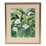 Hazel Soan (modern British) - Still Life of Waterlilies - watercolour, signed lower left, framed &
