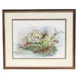 Audrey Stockdale (modern British) - Still Life of Primroses - watercolour, signed lower left, framed