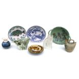 A quantity of Studio ware to include Chelsea Art Pottery dish; Carn pottery vase and cat; and