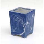 A Japanese blue & white planter of tapering rectangular form decorated with swifts and other birds