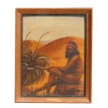 Shirley Docking (Australian school) - Life Study of an Aboriginal Hunter in a Landscape - oil on