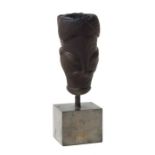 African Art / Tribal Art: an early Cameroons clay pipe on stand, 14cms including stand.