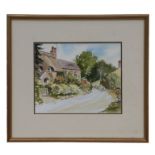 Peter Dykes (modern British) country lane with cottage, signed lower right corner, watercolour,