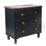 A Victorian painted pine chest of two short and two long drawers, on turned feet, 184cms wide.