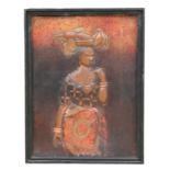 Emmanuel Mchenya - a copper panel depicting an African lady carrying a basket of fish on her head,