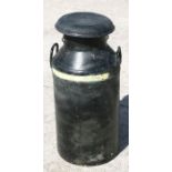 A painted 10-gallon aluminium milk churn with lid, 75cms high.