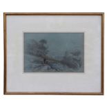 19th century English school - watercolour and pencil sketch of two men on a country lane,