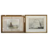 Late 19th century English school - Seascape with Fishing Smacks - watercolour, framed & glazed, 30