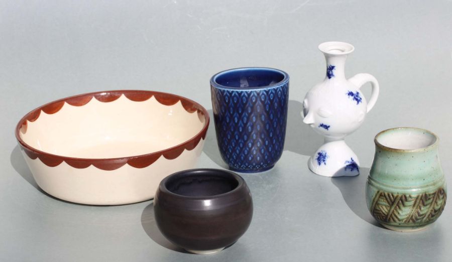 A quantity of Scandinavian ceramics to include a Nils Thorsson Marselis blue glaze vase, 11cms high;