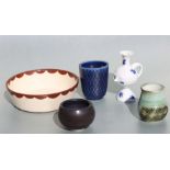 A quantity of Scandinavian ceramics to include a Nils Thorsson Marselis blue glaze vase, 11cms high;