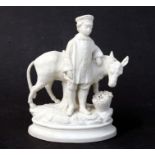 A 19th century continental Parian group depicting a young boy with his donkey and a basket of