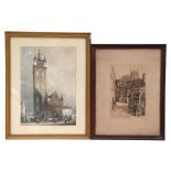 After Thomas Shotter Boys (1803-1874) - The Belfry at Ghent - coloured lithograph, framed &