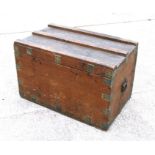 A metal bound pine travel trunk, 82cms wide.