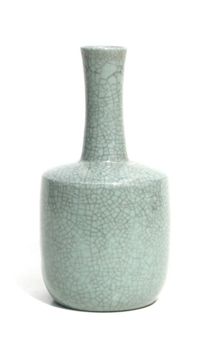 A Chinese celadon crackle glaze mallet form vase, 24cms high.