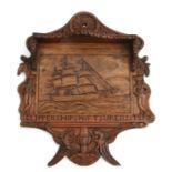 An American Folk Art carved wooden panel depicting the Clipper Ship Swiftsure 1326 tons. The