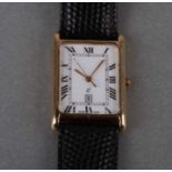 A gentleman's 9ct gold Tank style wristwatch, the white porcelain dial with Roman numerals and