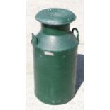 A painted Home Counties 10-gallon aluminium milk churn with lid, 75cms high.