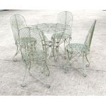 A wirework patio garden table and chairs set comprising a circular table, 56cms diameter and four