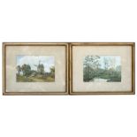 J H Steward - Landscape with a Windmill and a Woman on a Lane - watercolour, signed lower left,
