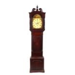 A 19th Century oak cased long case clock, the arched painted dial with roman numerals and subsidiary