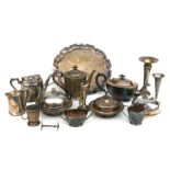 A quantity of silver plate to include teapots and water jugs.