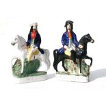 A pair of Staffordshire flatback figures 'Dick Turpin' and 'Tom King', 29cms high (2).