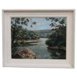 Francis B Savage (1908-1985) Sunlight on the river dart, oil on canvas, signed lower right, 60cm