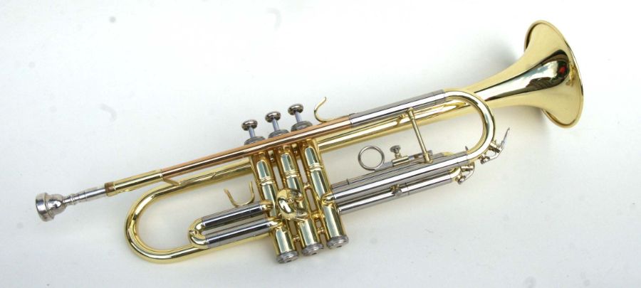 A brass and plated Conn trumpet, numbered 201BY, cased, with a Vincent Bach 1-1/4C mouthpiece. - Image 2 of 3