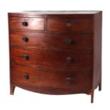 A Regency mahogany bowfronted chest with two short and three graduated long drawers, 106cm wide