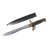 A WWII Spanish M41 Bolo bayonet in its steel scabbard. Blade length 25cms (9.875ins)