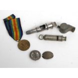 A WWI Victory medal to T- 342977 PTE.JG Knight, A.S.G, WWI wound badge numbered B72248, a silver