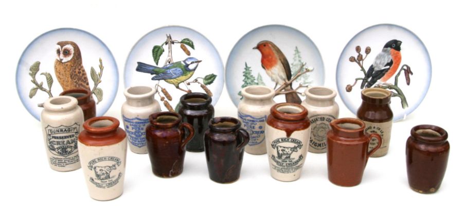 A quantity of stoneware salt glazed miniature pots to include Carnicks Cumberland Dairy Co Ltd,