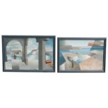 C D Jack - two Surrealist style harbour scenes, 'Flashback-Harbour' and 'Scottish-Fyfe', both oil on