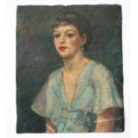 Late 19th century school - Portrait of a Young Lady Wearing a Pale Blue Dress - oil on canvas,