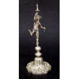 A silver plated figure of Mercury mounted on a circular ornate base, 35cms high.