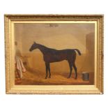 Victorian school - A Thoroughbred Chestnut Stallion in a Stable Interior - oil on canvas, framed, 90