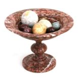 A 19th century Grand Tour style marble pedestal bowl, 24cms diameter; together with a selection of