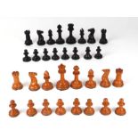 A boxwood and ebonised chess set, the king height 8cms.Condition ReportThe bases are not weighted.