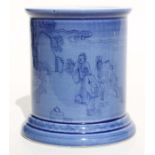 A Chinese blue glaze Bitong / brush washer decorated figures in a landscape with six character