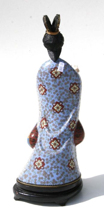 An early 20th century Chinese cloisonne figure of a robed woman with simulated ivory face and hands, - Image 3 of 8