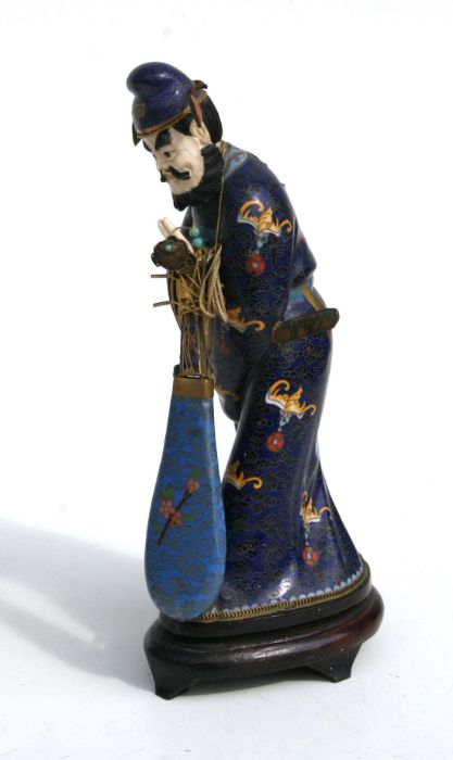 An early 20th century Chinese cloisonne figure of a robed woman with simulated ivory face and hands, - Image 7 of 8