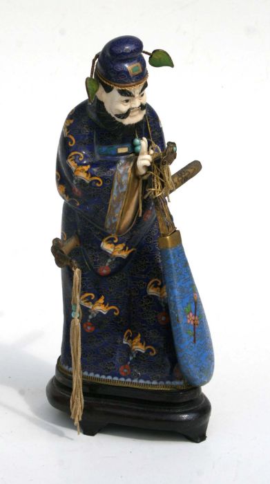 An early 20th century Chinese cloisonne figure of a robed woman with simulated ivory face and hands, - Image 2 of 8