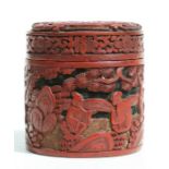 A 19th century Chinese cinnabar lacquer lidded box 'Spring', decorated with figures in a