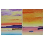 T V Ascott (20th century school) - a pair of sunset harbour scenes, both signed lower right, oils on