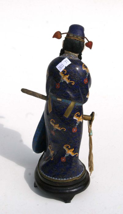 An early 20th century Chinese cloisonne figure of a robed woman with simulated ivory face and hands, - Image 8 of 8