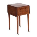 A 19th century mahogany drop-leaf work table with two drawers, on square tapering legs, 44cms wide.