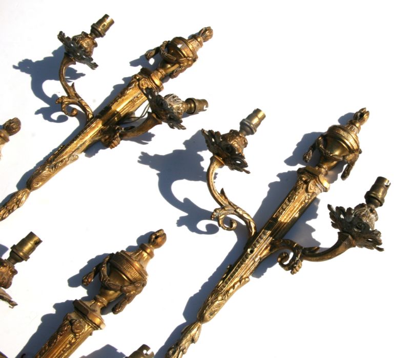 A set of four Adams style gilt metal twin-arm wall lights, 42cms high (4). - Image 2 of 3